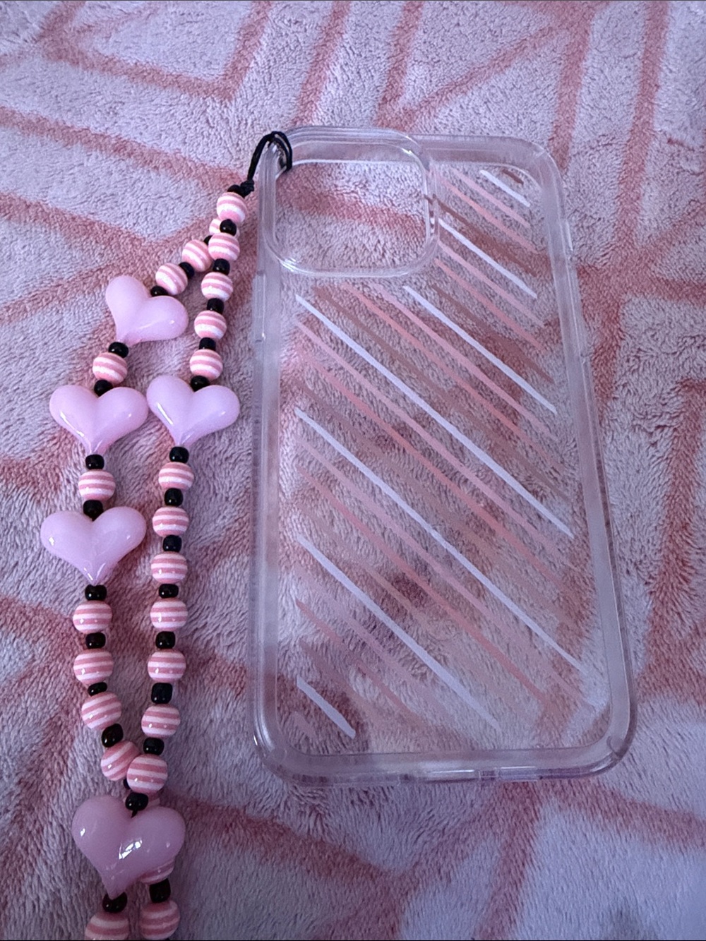 speck Presidio Perfect-Clear Case with Pink Beaded Strap.Fits 12 pro max phone